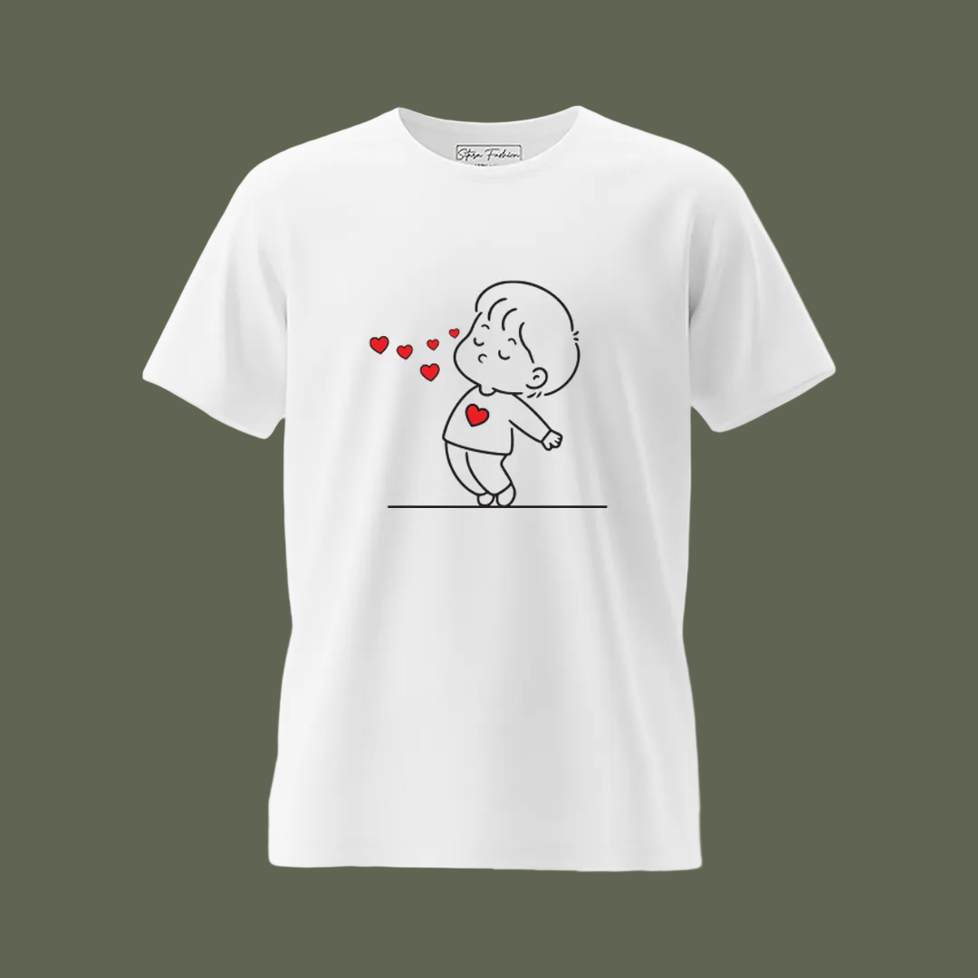 Biu~ Heart Shooting Couple Tees – Romantic White Cotton T-Shirts for Husband & Wife, Boyfriend & Girlfriend
