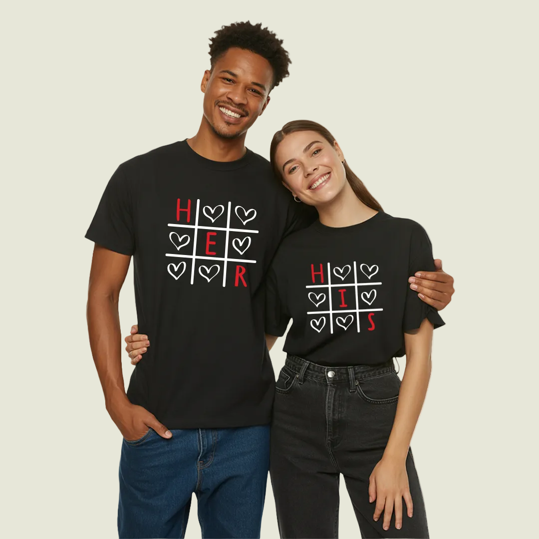 Unique Tic Tac Toe Matching Couple T-Shirts | Romantic Valentine's Day Tees