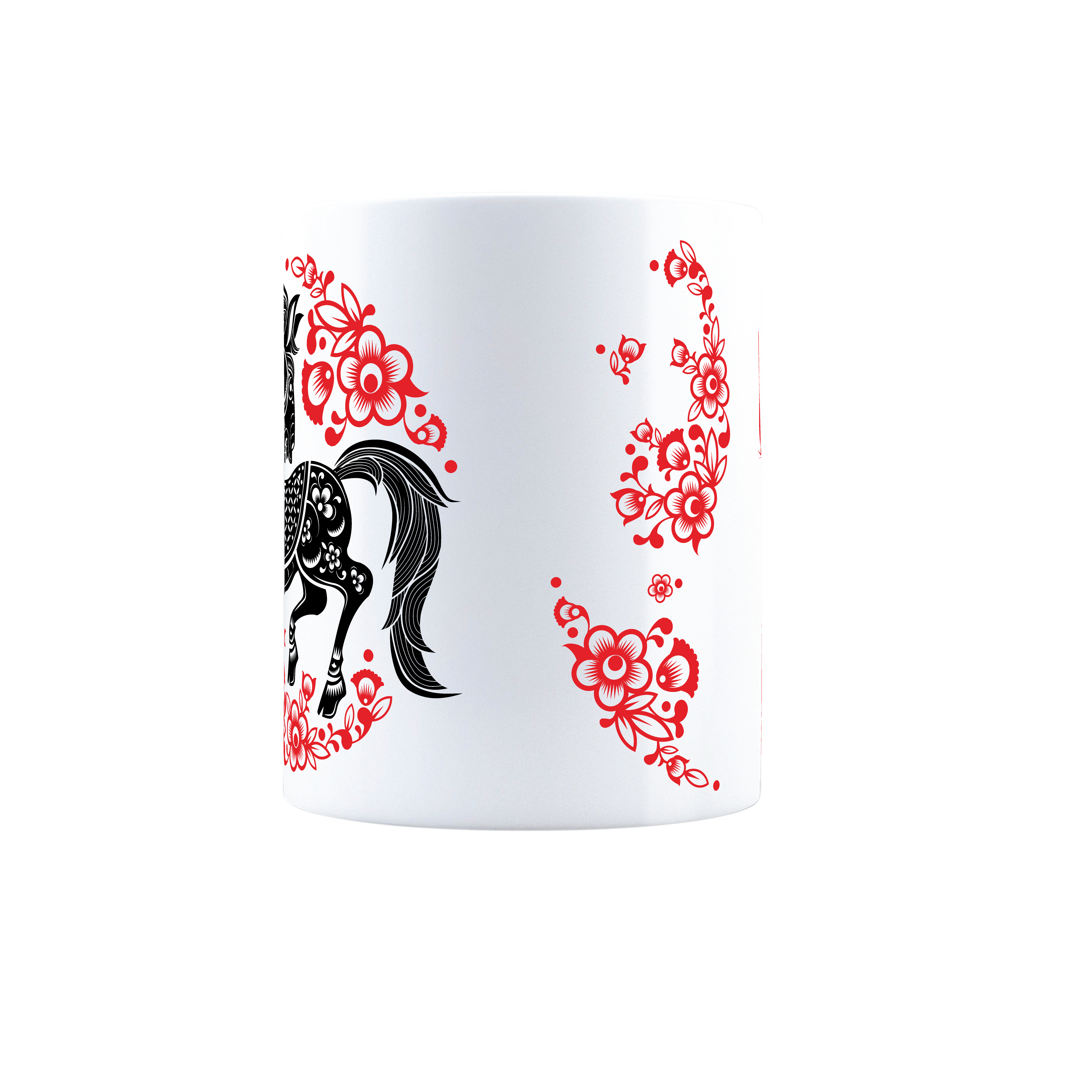 Happy Chinese New Year 2026 Coffee Mug - Year of the Horse Zodiac Gift - Lunar New Year Party Decor and Keepsake - Decorative Red Floral & Horse Art Ceramic Cup - Sitara Fashions