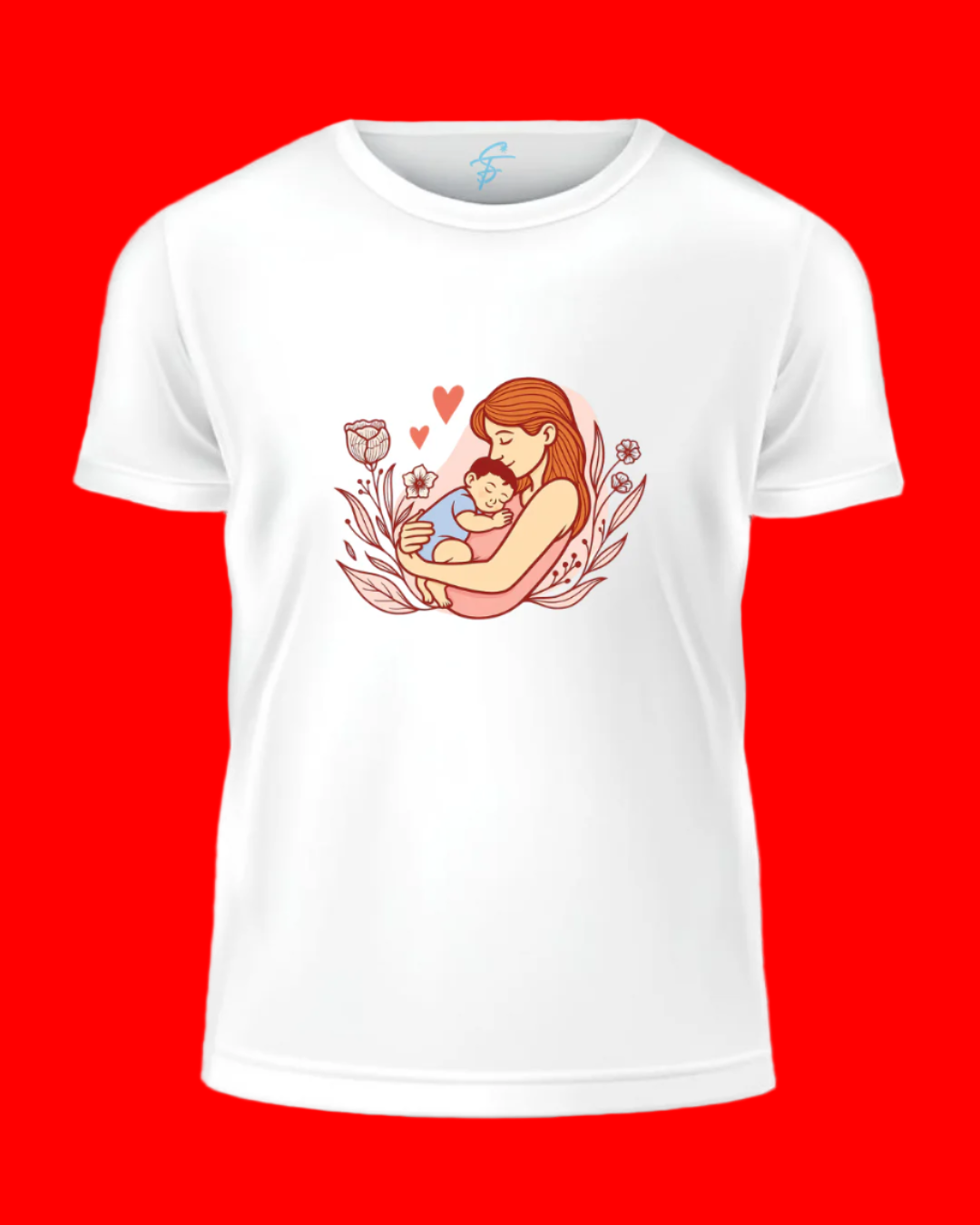 Mother and Baby Floral Design T-Shirt, 100% Cotton, Mother's Day Gift