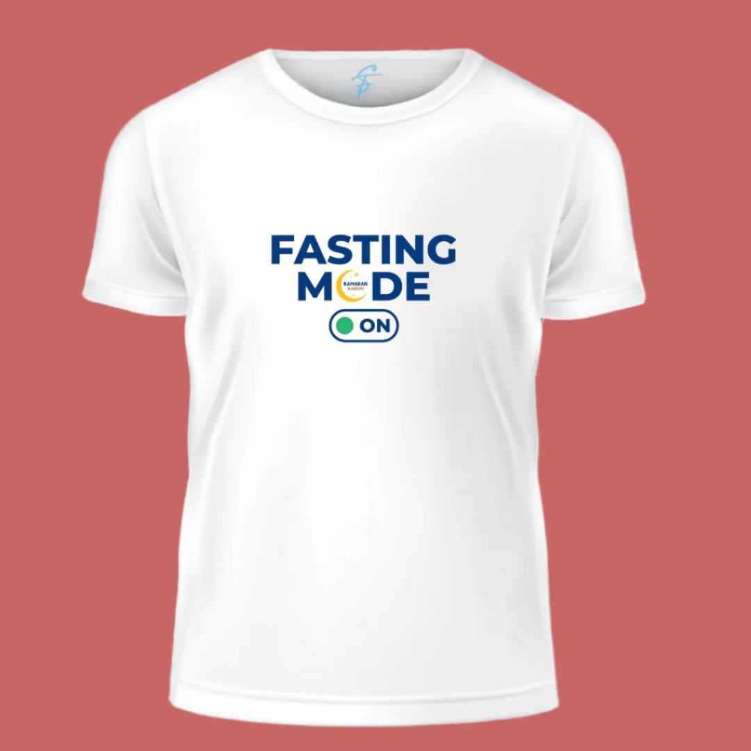 Ramadan Fasting Mode T-Shirt, White Cotton, Religious Islamic Wear