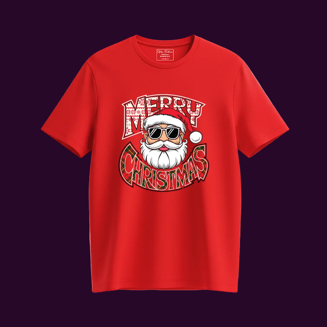 Red Matching Family Christmas T Shirts - "Merry Christmas" Cool Santa Sunglasses Design - Mom Dad Kids Baby
