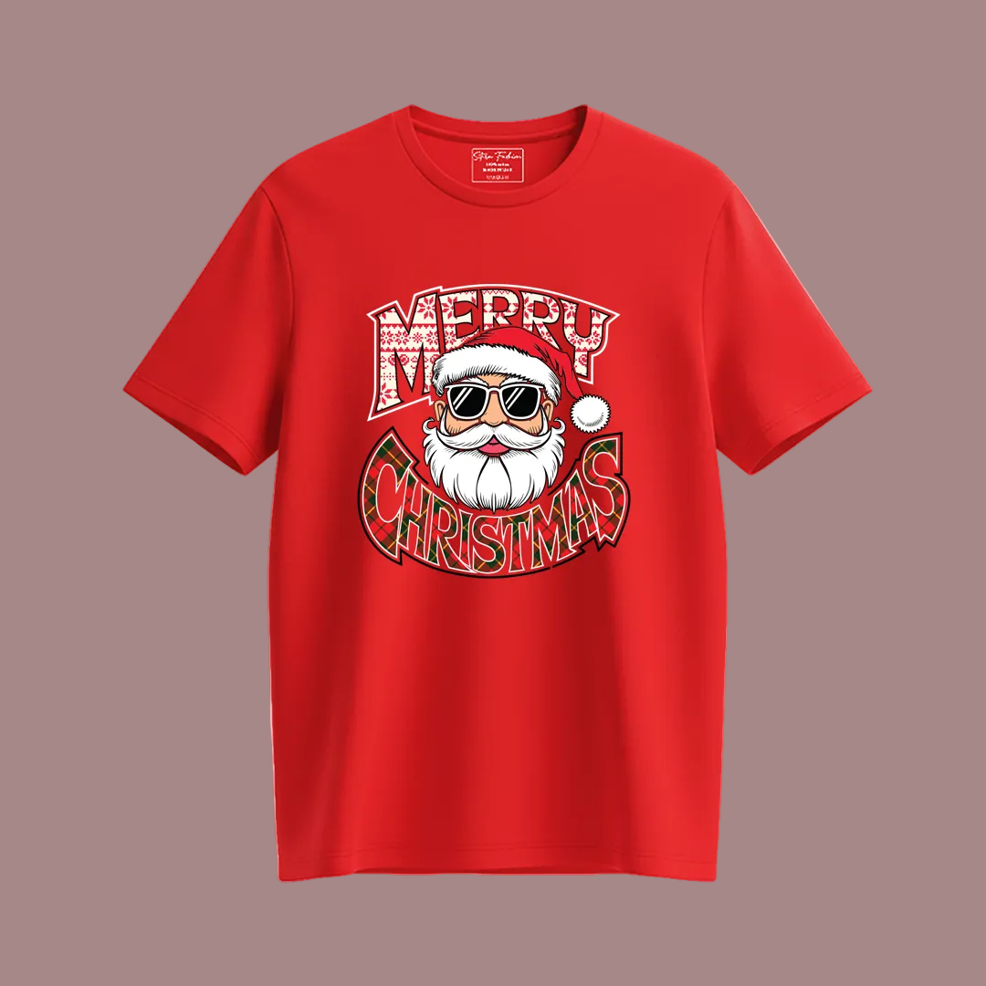 Red Matching Family Christmas T Shirts - "Merry Christmas" Cool Santa Sunglasses Design - Mom Dad Kids Baby