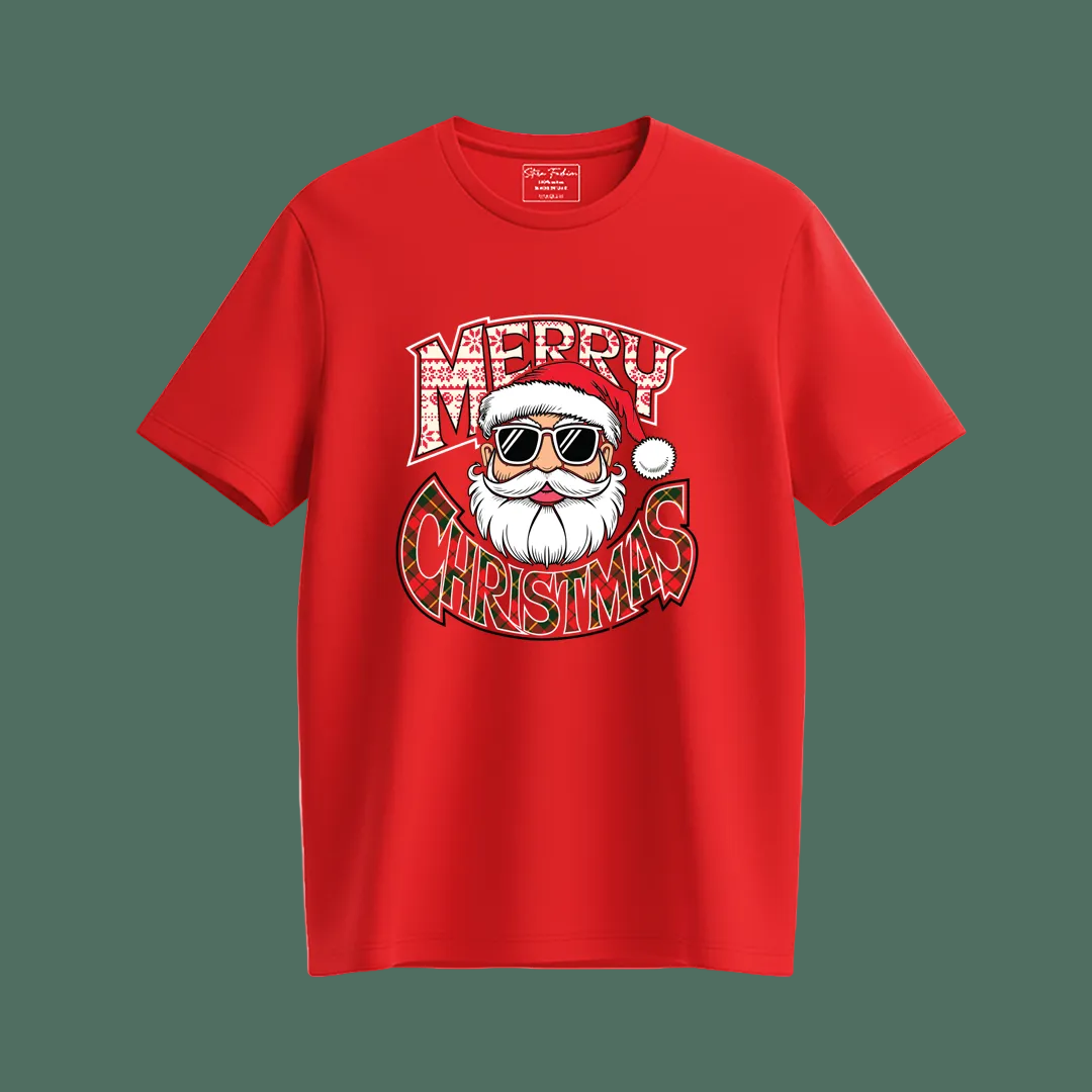 Red Matching Family Christmas T Shirts - "Merry Christmas" Cool Santa Sunglasses Design - Mom Dad Kids Baby