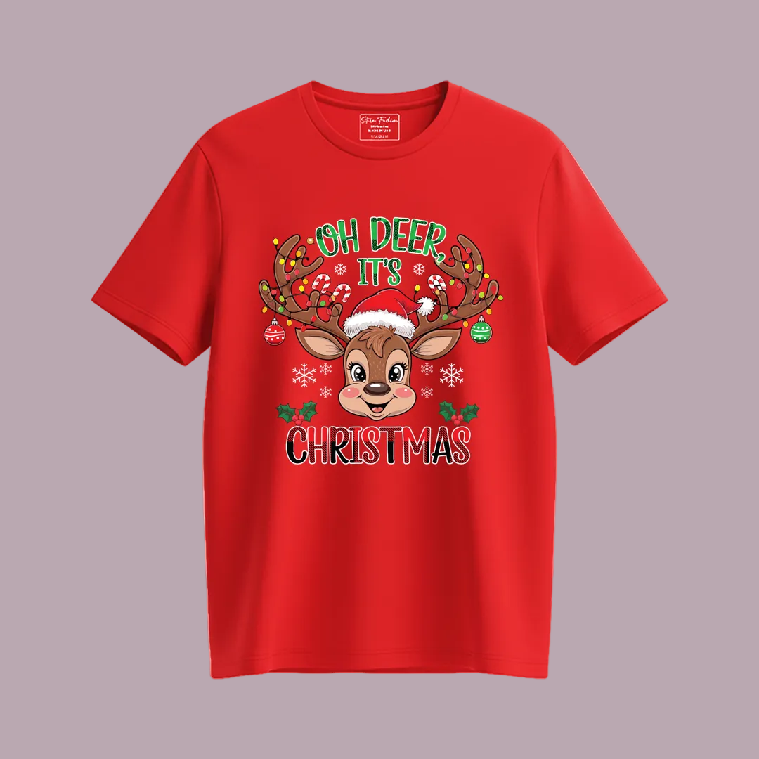 Personalized Christmas Family Outfit - Mom, Dad  Kids & Rompers Red Reindeer Graphic Tees