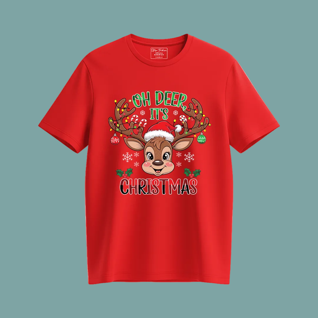 Personalized Christmas Family Outfit - Mom, Dad  Kids & Rompers Red Reindeer Graphic Tees