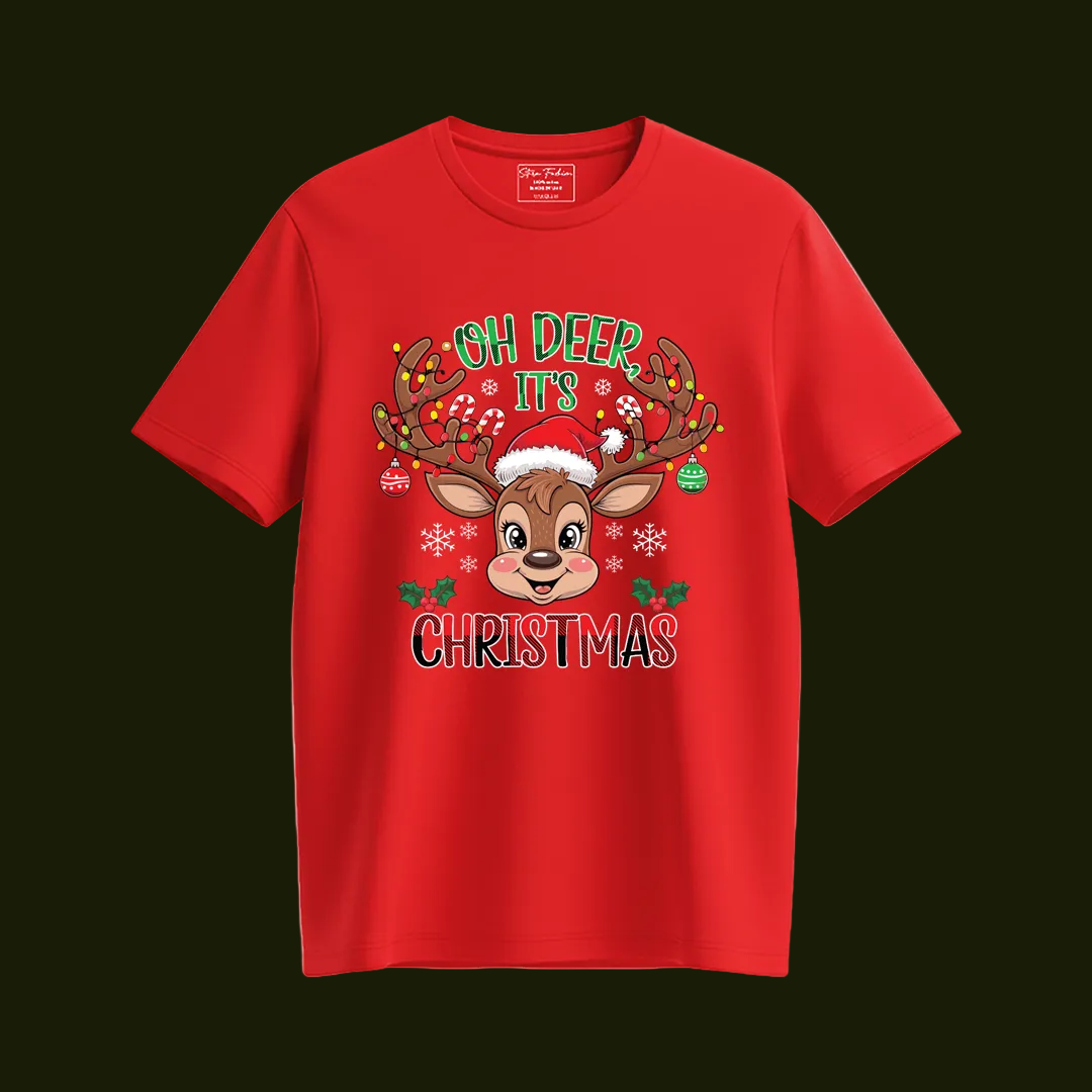 Personalized Christmas Family Outfit - Mom, Dad  Kids & Rompers Red Reindeer Graphic Tees