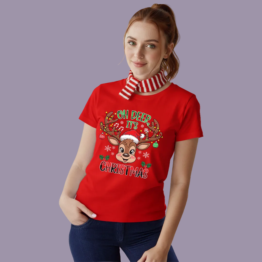 Personalized Christmas Family Outfit - Mom, Dad  Kids & Rompers Red Reindeer Graphic Tees