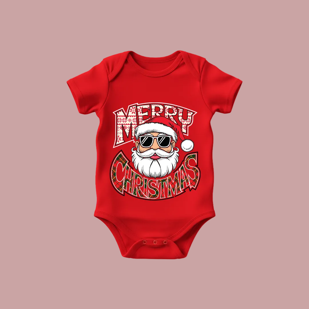 Red Matching Family Christmas T Shirts - "Merry Christmas" Cool Santa Sunglasses Design - Mom Dad Kids Baby