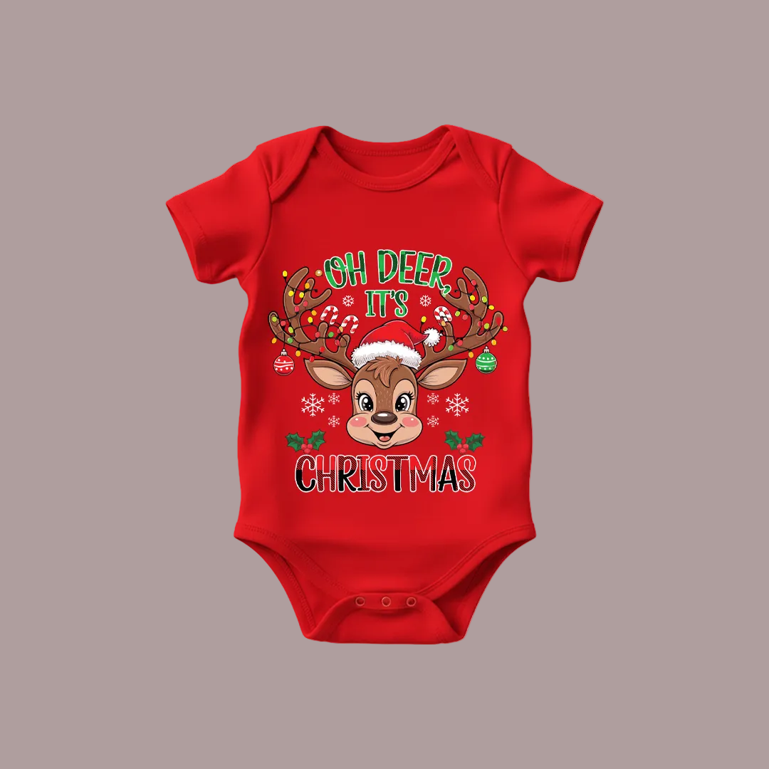 Personalized Christmas Family Outfit - Mom, Dad  Kids & Rompers Red Reindeer Graphic Tees
