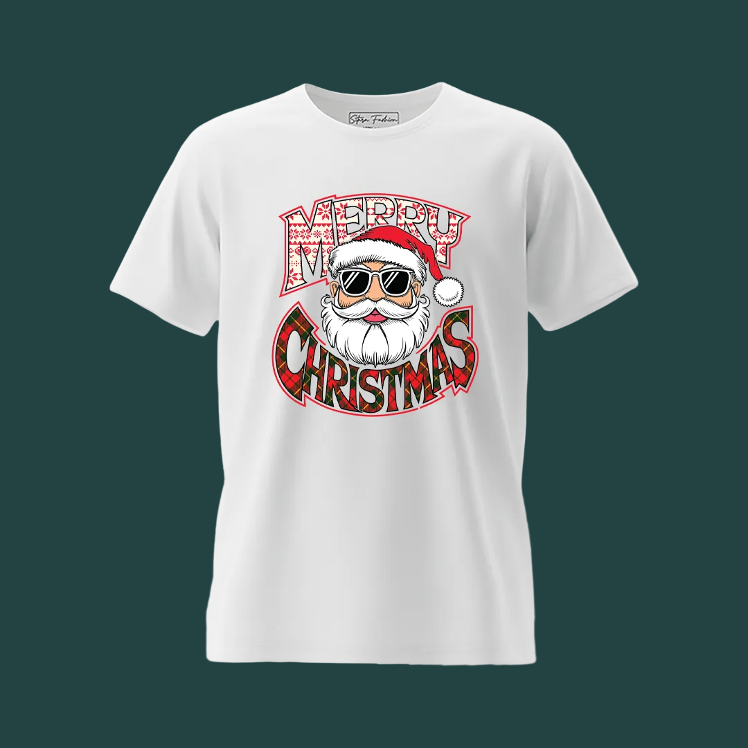 Red Matching Family Christmas T Shirts - "Merry Christmas" Cool Santa Sunglasses Design - Mom Dad Kids Baby