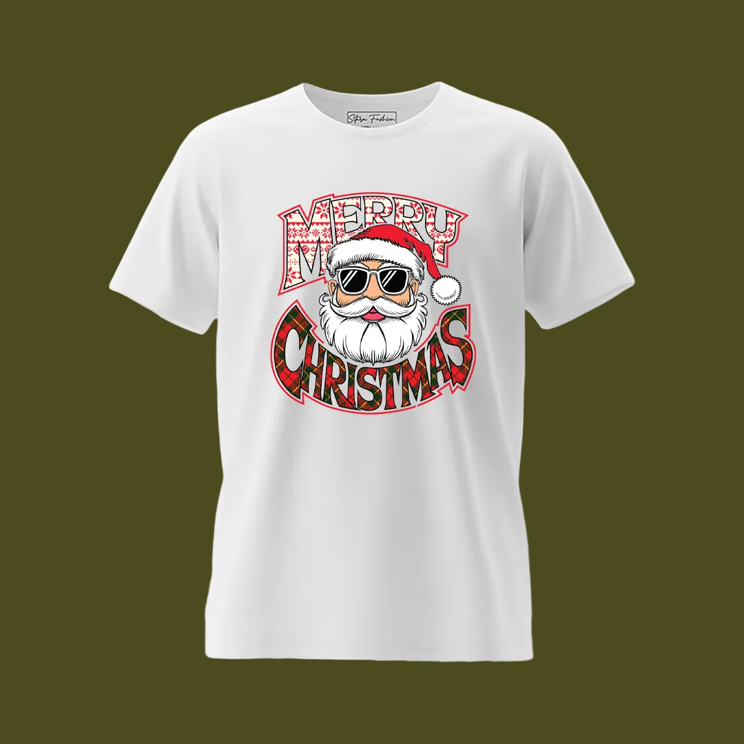 Red Matching Family Christmas T Shirts - "Merry Christmas" Cool Santa Sunglasses Design - Mom Dad Kids Baby