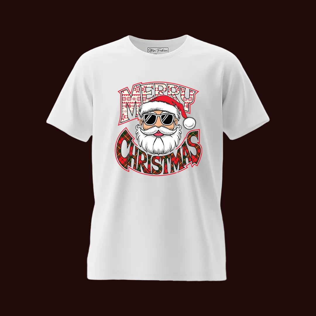Red Matching Family Christmas T Shirts - "Merry Christmas" Cool Santa Sunglasses Design - Mom Dad Kids Baby