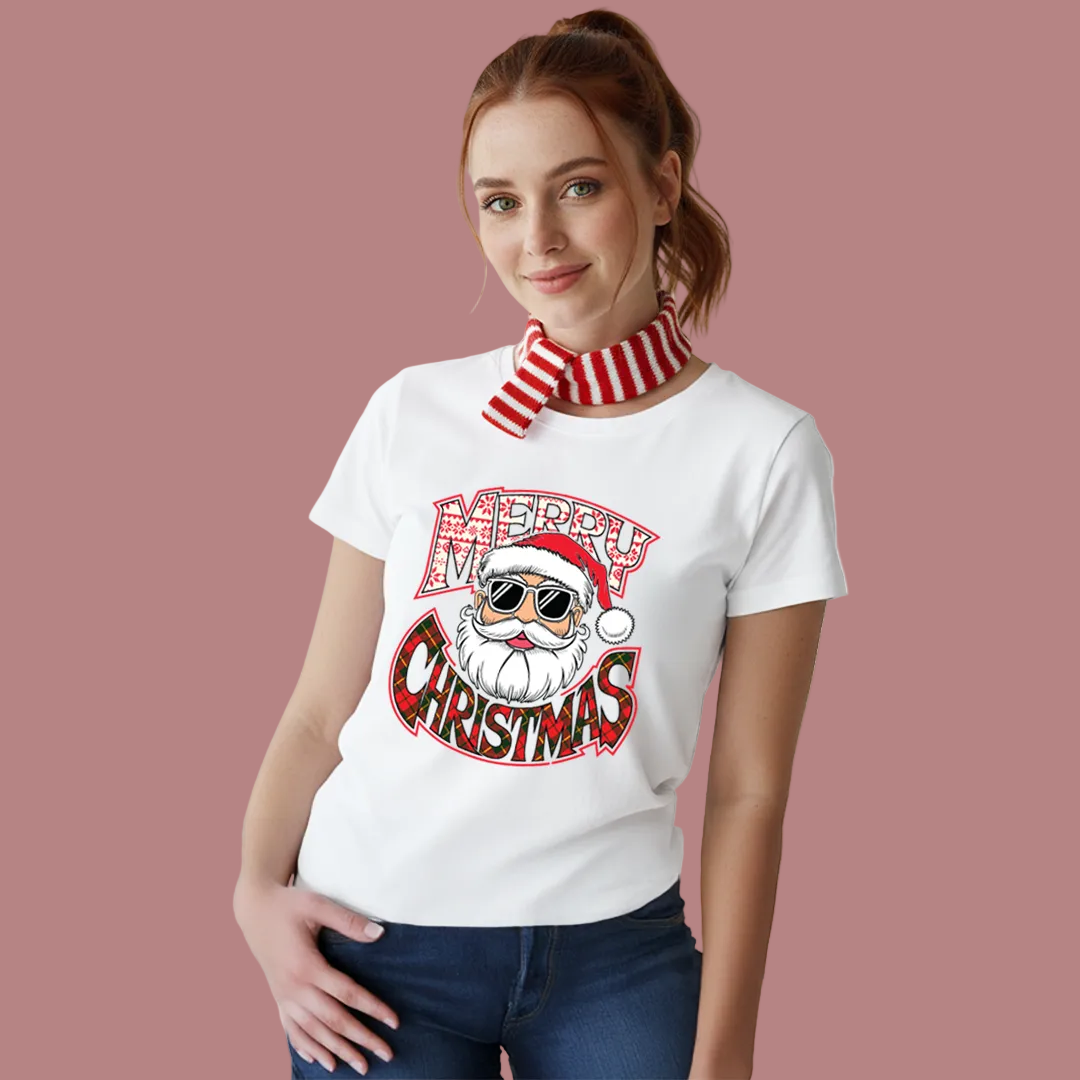 Red Matching Family Christmas T Shirts - "Merry Christmas" Cool Santa Sunglasses Design - Mom Dad Kids Baby