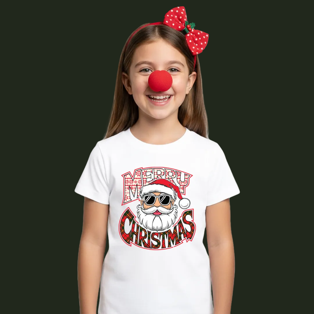 Red Matching Family Christmas T Shirts - "Merry Christmas" Cool Santa Sunglasses Design - Mom Dad Kids Baby