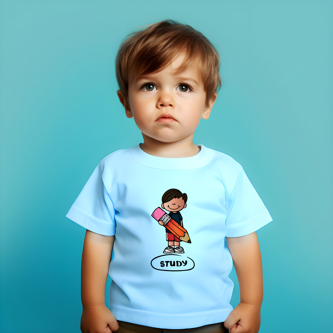 STUDY – Back to School Outfit for Boys & Girls – Short Sleeve White Tee, T-Shirt,100% Cotton