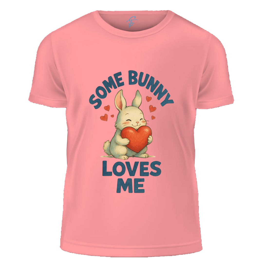 Some Bunny Loves Me Graphic T-Shirt, 100% Cotton, Cute Bunny Heart Design, Women's Casual Short Sleeve Top