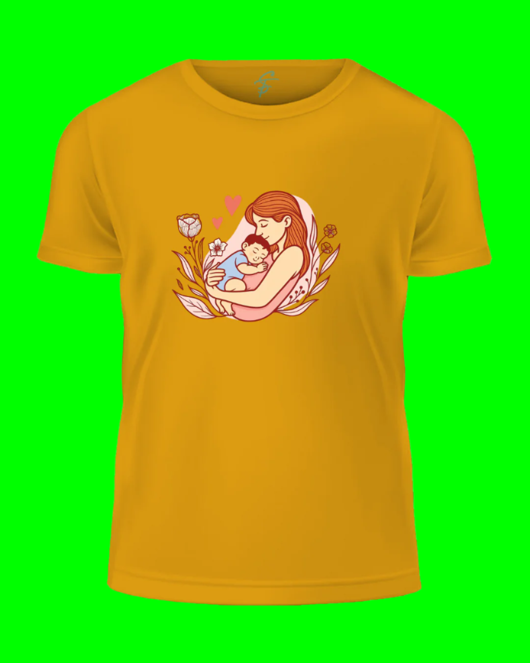 Mother and Baby Floral Design T-Shirt, 100% Cotton, Mother's Day Gift