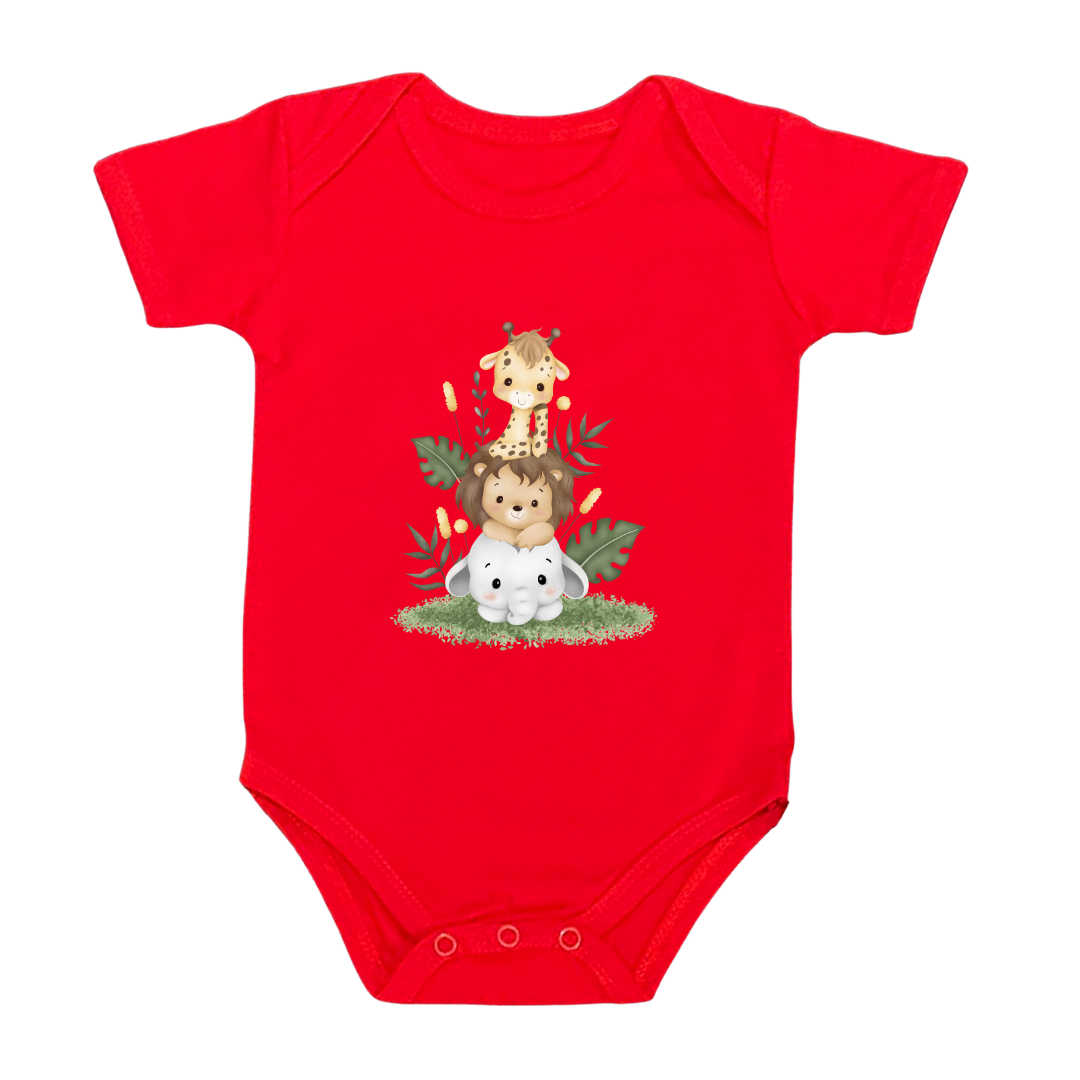 Baby Safari Animals Onesie, 100% Cotton Romper with Cute Giraffe Lion Print