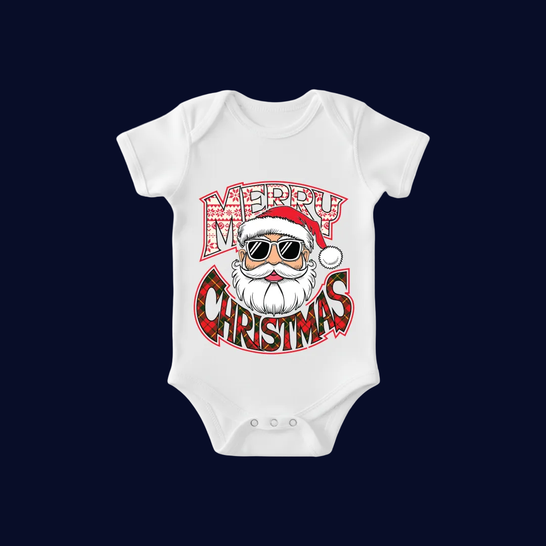 Red Matching Family Christmas T Shirts - "Merry Christmas" Cool Santa Sunglasses Design - Mom Dad Kids Baby