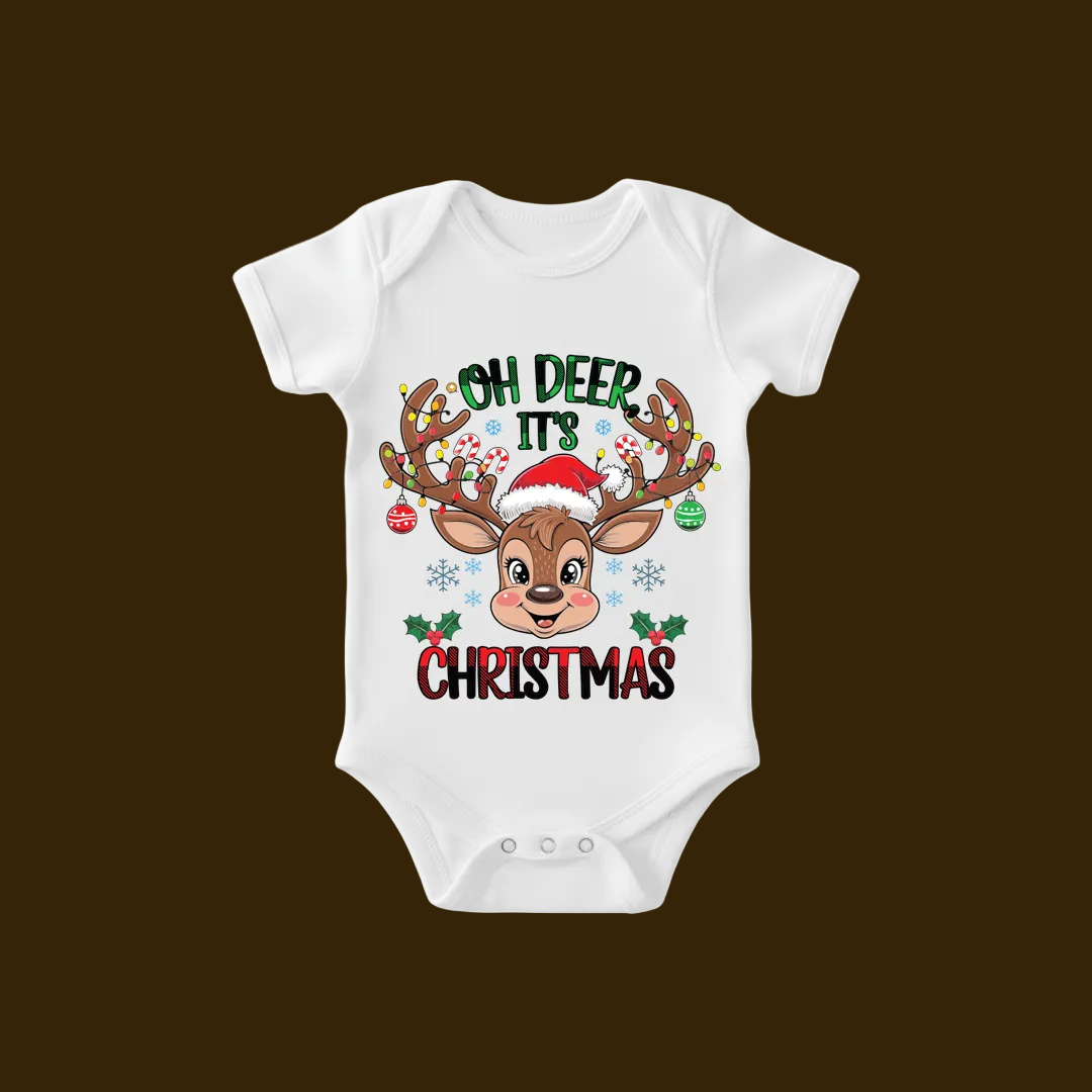 Personalized Christmas Family Outfit - Mom, Dad  Kids & Rompers Red Reindeer Graphic Tees