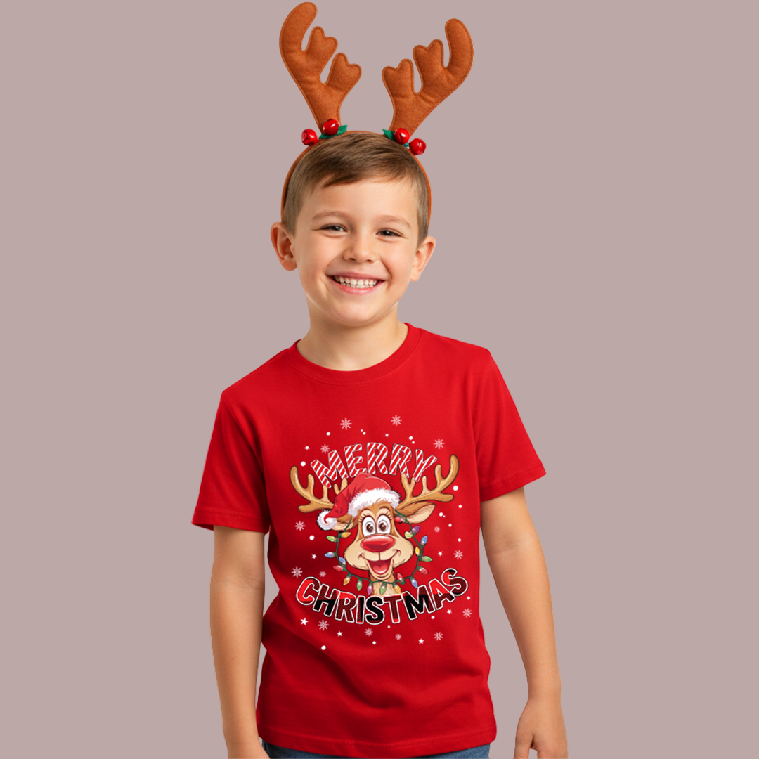 Christmas party outfit | Cartoon Reindeers with Christmas texture T-shirt