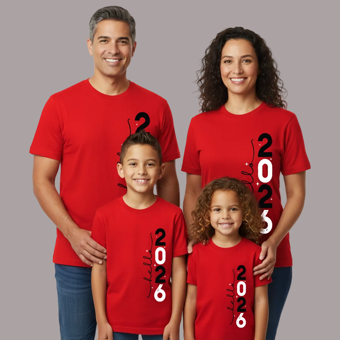 Hello 2026 Family Matching New Year's Eve Shirts - Matching T-shirts for Romper, Kids & Adults - 2026 New Year Party Family Reunion Tees