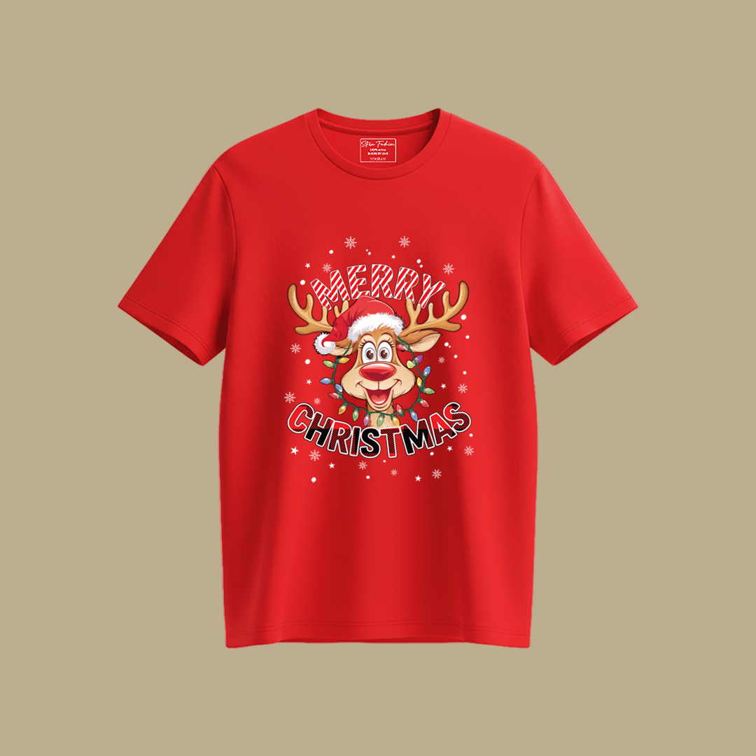 Christmas party outfit | Cartoon Reindeers with Christmas texture T-shirt