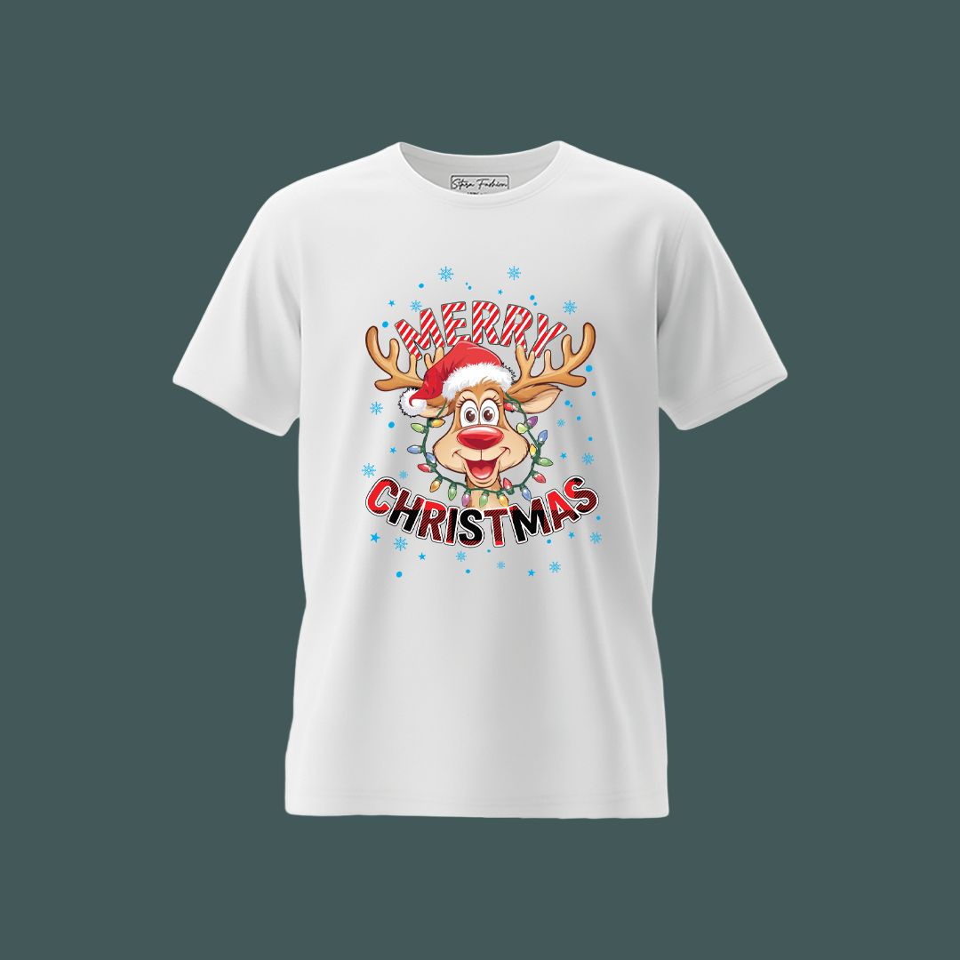 Christmas party outfit | Cartoon Reindeers with Christmas texture T-shirt