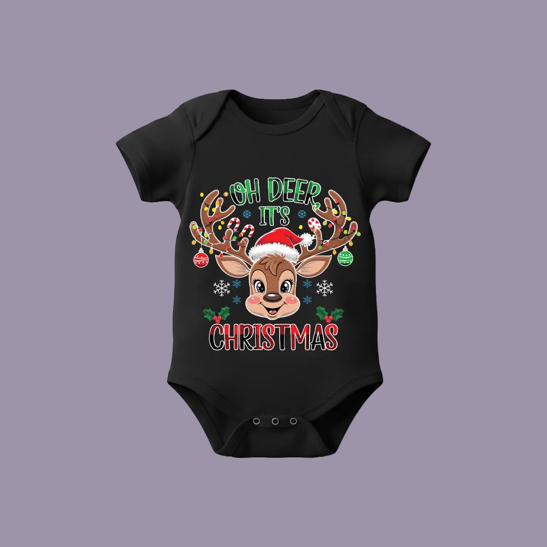 Personalized Christmas Family Outfit - Mom, Dad  Kids & Rompers Red Reindeer Graphic Tees