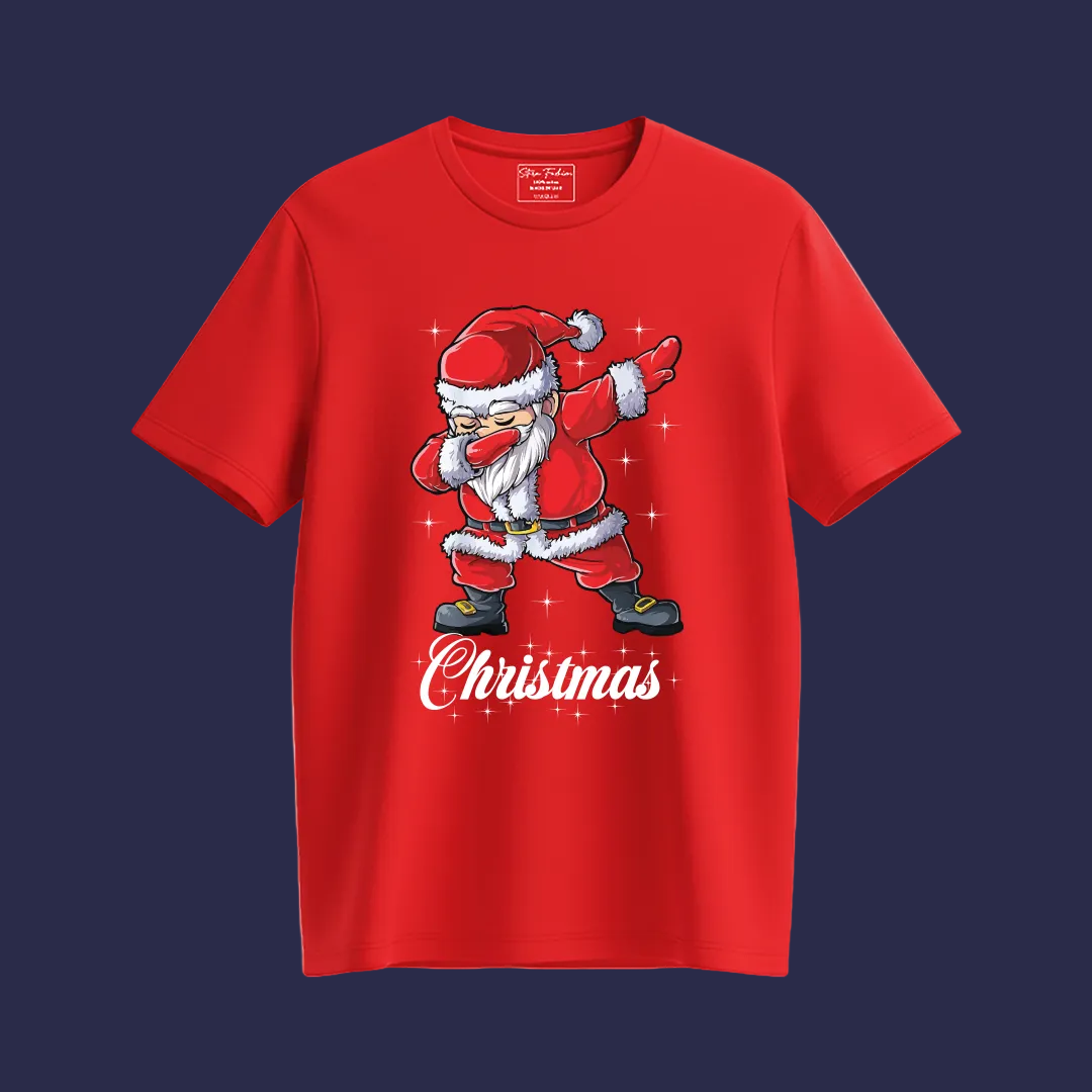Red Dabbing Santa Claus Family Matching T-Shirts - Funny Christmas Outfit Set - Holiday Photo Tees