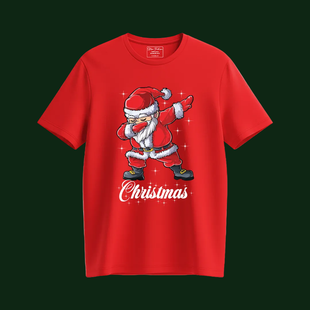 Red Dabbing Santa Claus Family Matching T-Shirts - Funny Christmas Outfit Set - Holiday Photo Tees