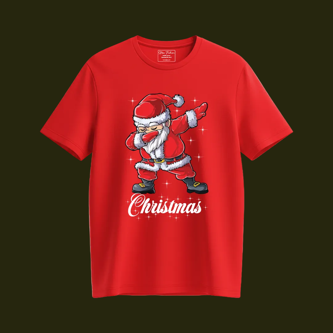 Red Dabbing Santa Claus Family Matching T-Shirts - Funny Christmas Outfit Set - Holiday Photo Tees