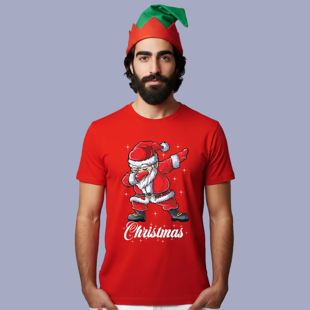 Red Dabbing Santa Claus Family Matching T-Shirts - Funny Christmas Outfit Set - Holiday Photo Tees