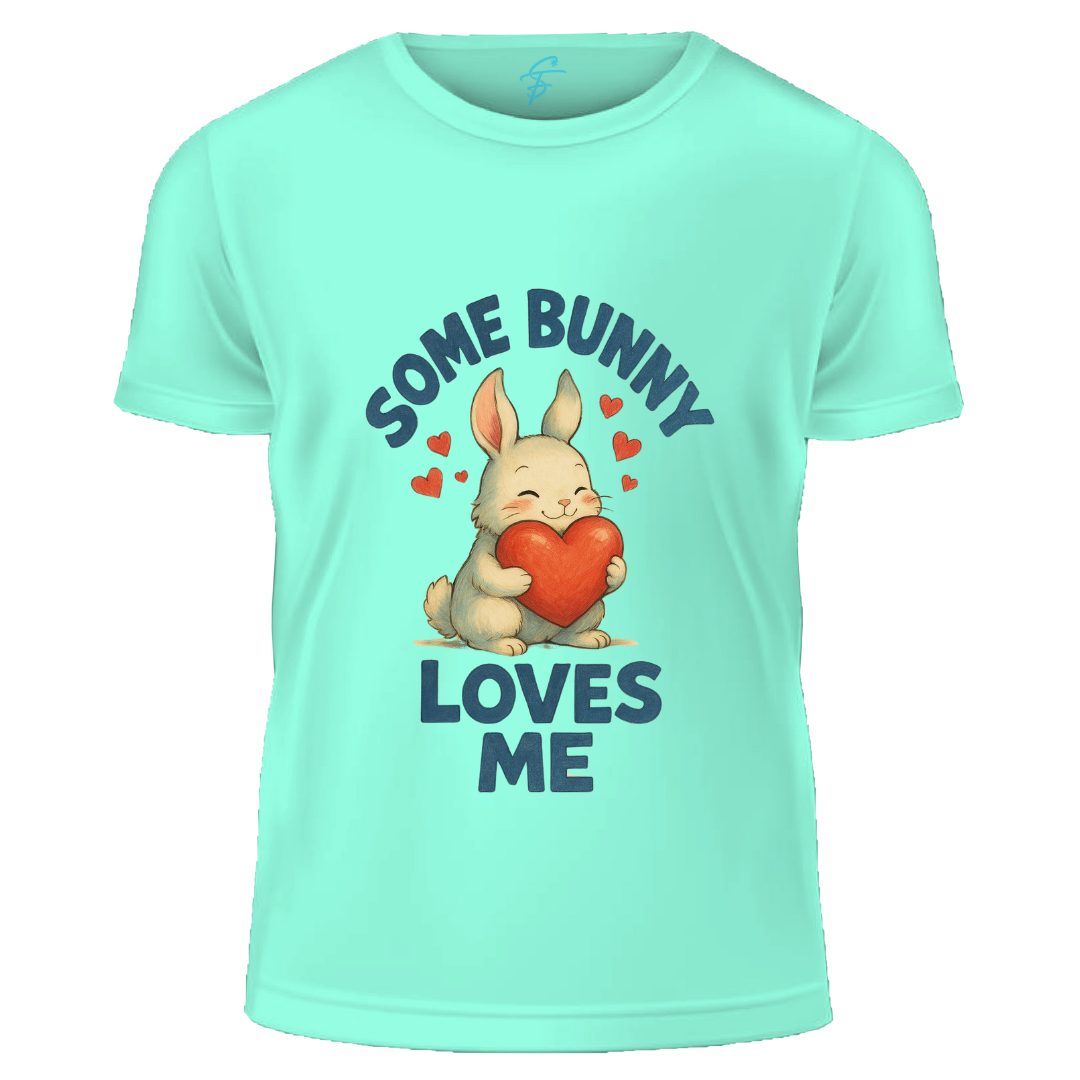 Some Bunny Loves Me Graphic T-Shirt, 100% Cotton, Cute Bunny Heart Design, Women's Casual Short Sleeve Top