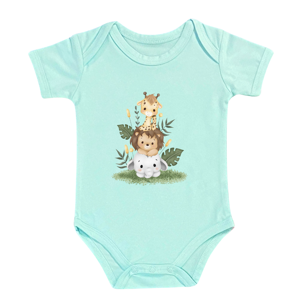 Baby Safari Animals Onesie, 100% Cotton Romper with Cute Giraffe Lion Print