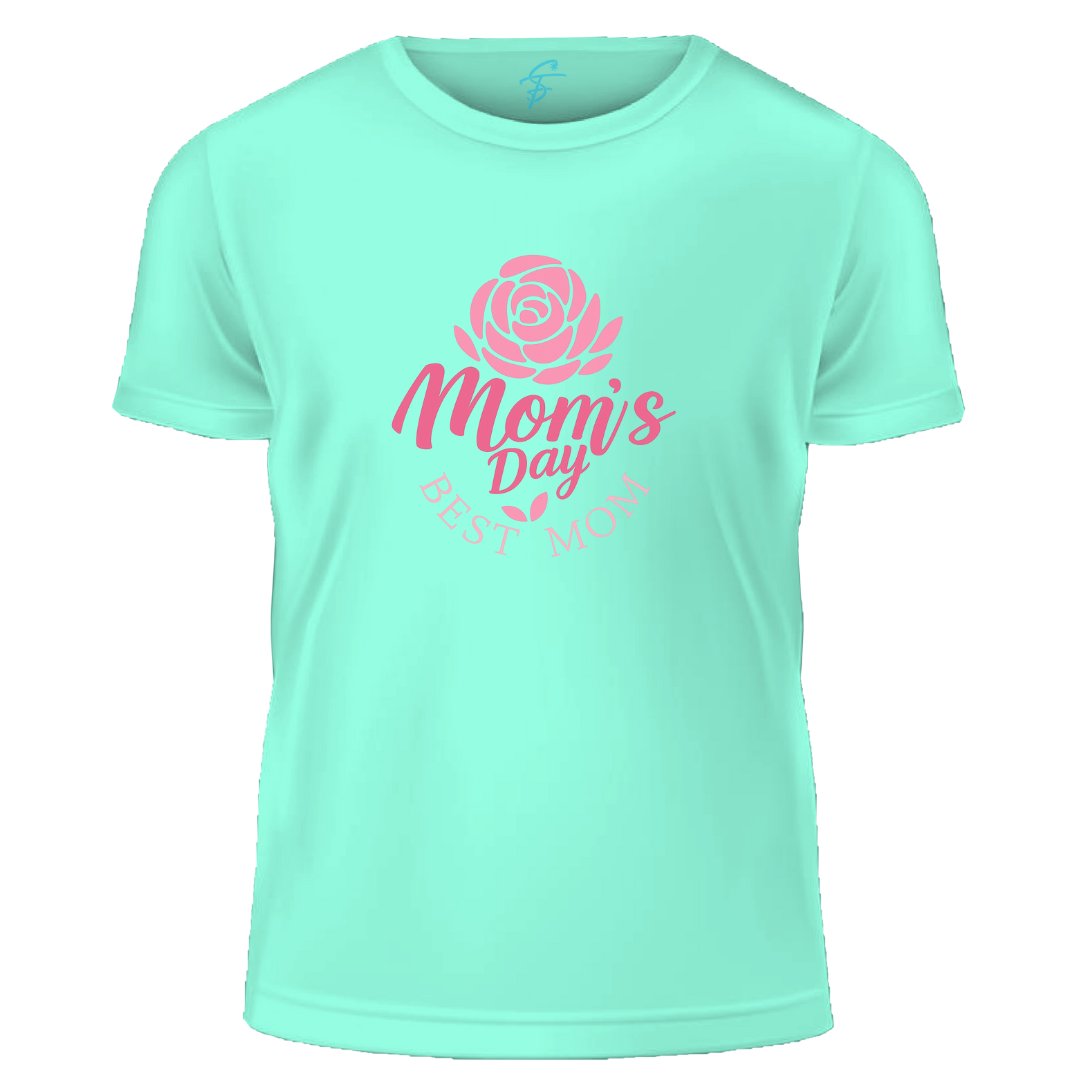 Mom's Day Best Mom T-Shirt with Pink Rose Design, Short Sleeve, Mother's Day