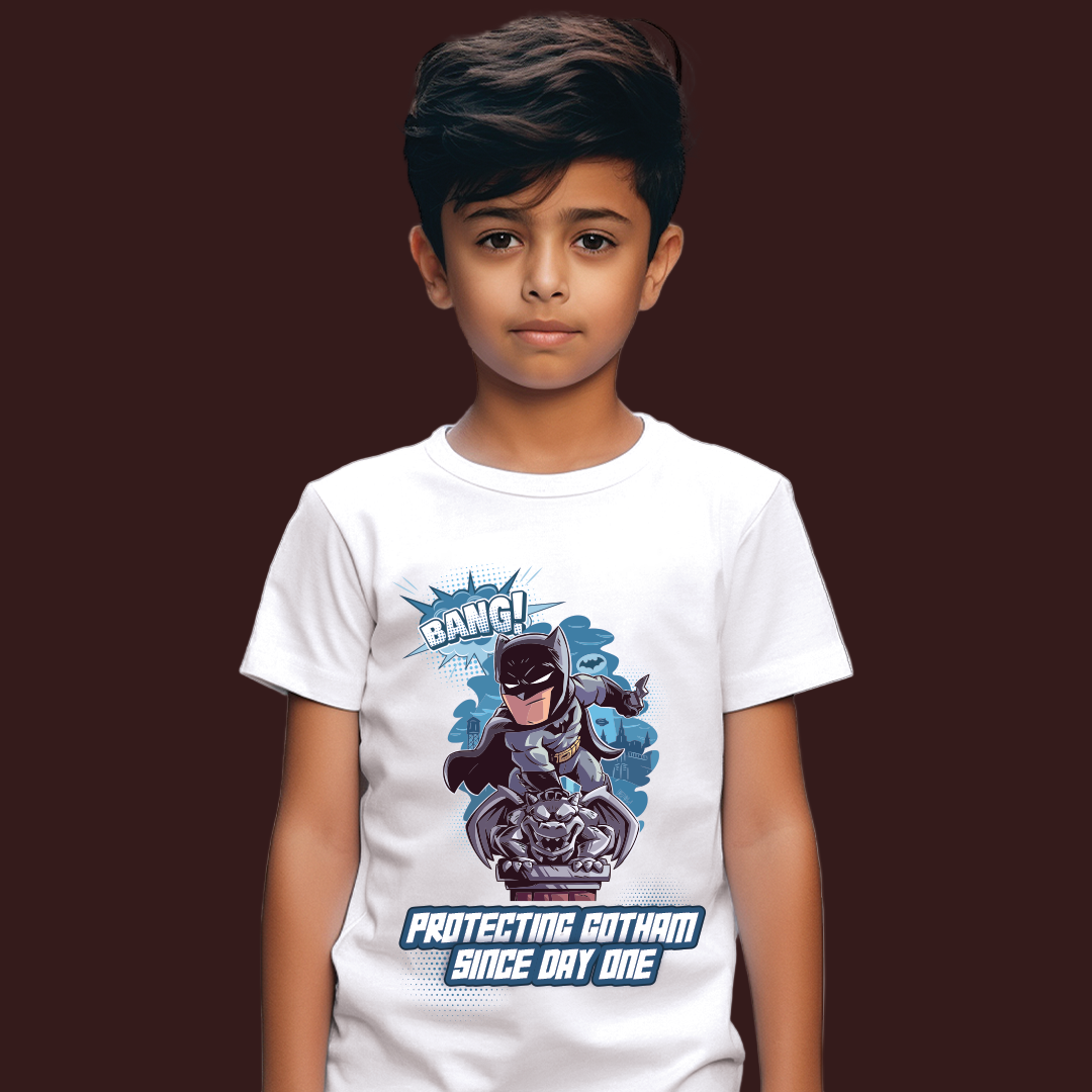 Batman T-Shirt: "Protecting Gotham Since Day One" Kids' Graphic Tee, Superhero Apparel, DC Comics
