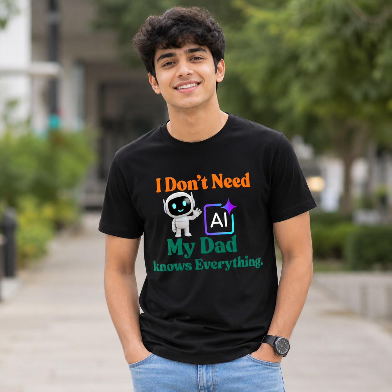 I Don't Need AI, My Dad Knows Everything T-Shirt for Men | Funny Father's Day Graphic Printed Tee