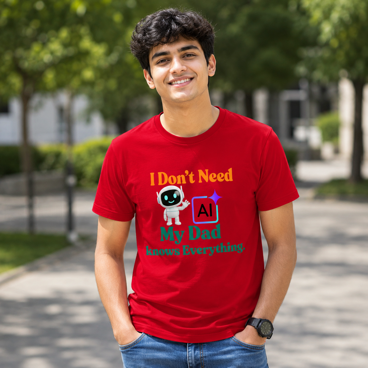 I Don't Need AI, My Dad Knows Everything T-Shirt for Men | Funny Father's Day Graphic Printed Tee