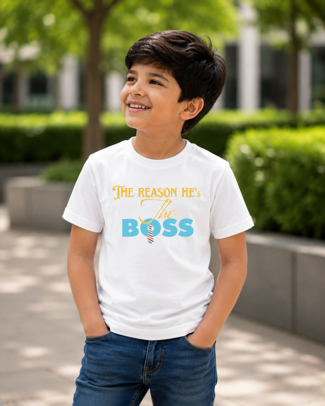 The Reason He's The Boss Kids T-Shirt | Father Son Matching Graphic Tee