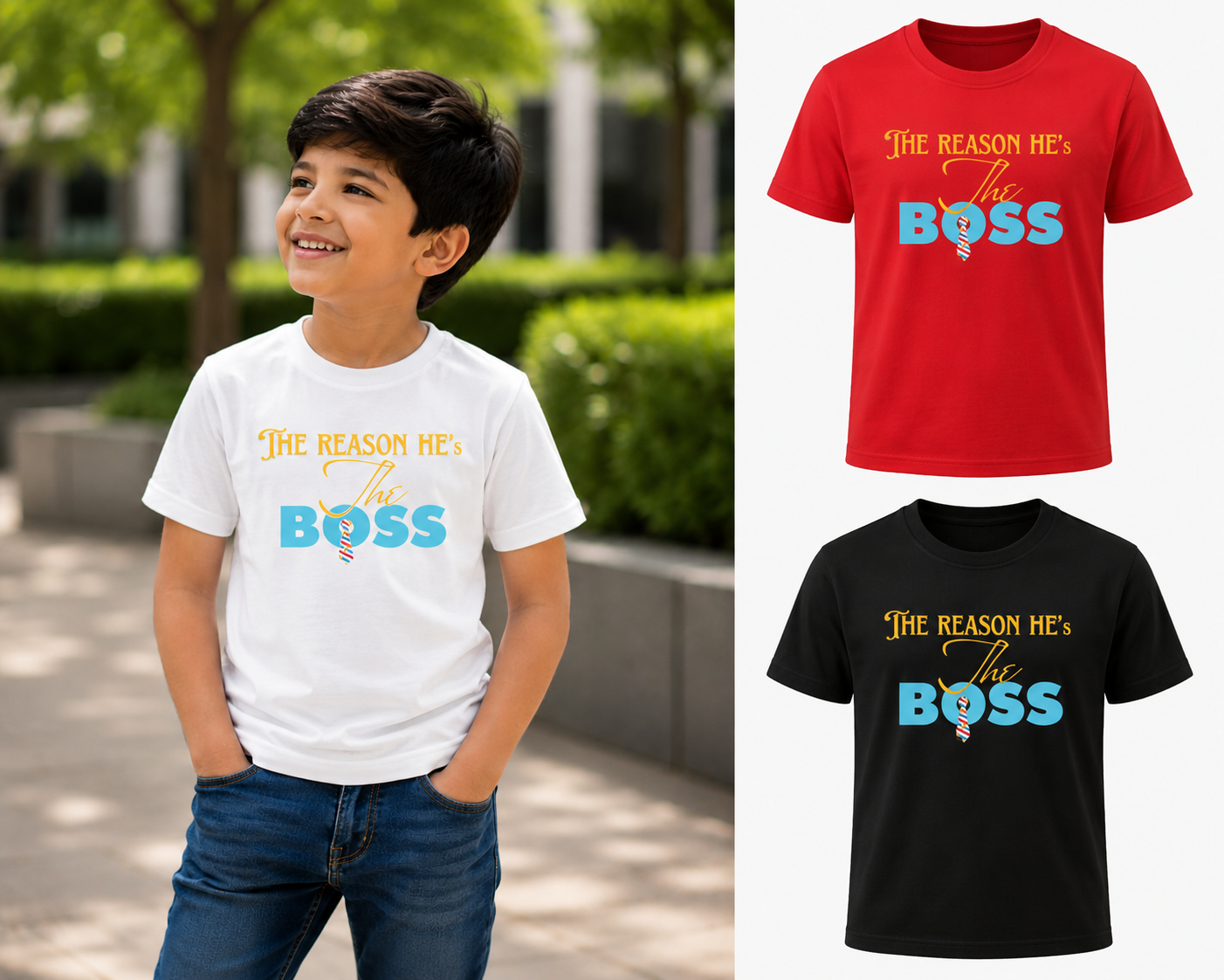 The Reason He's The Boss Kids T-Shirt | Father Son Matching Graphic Tee
