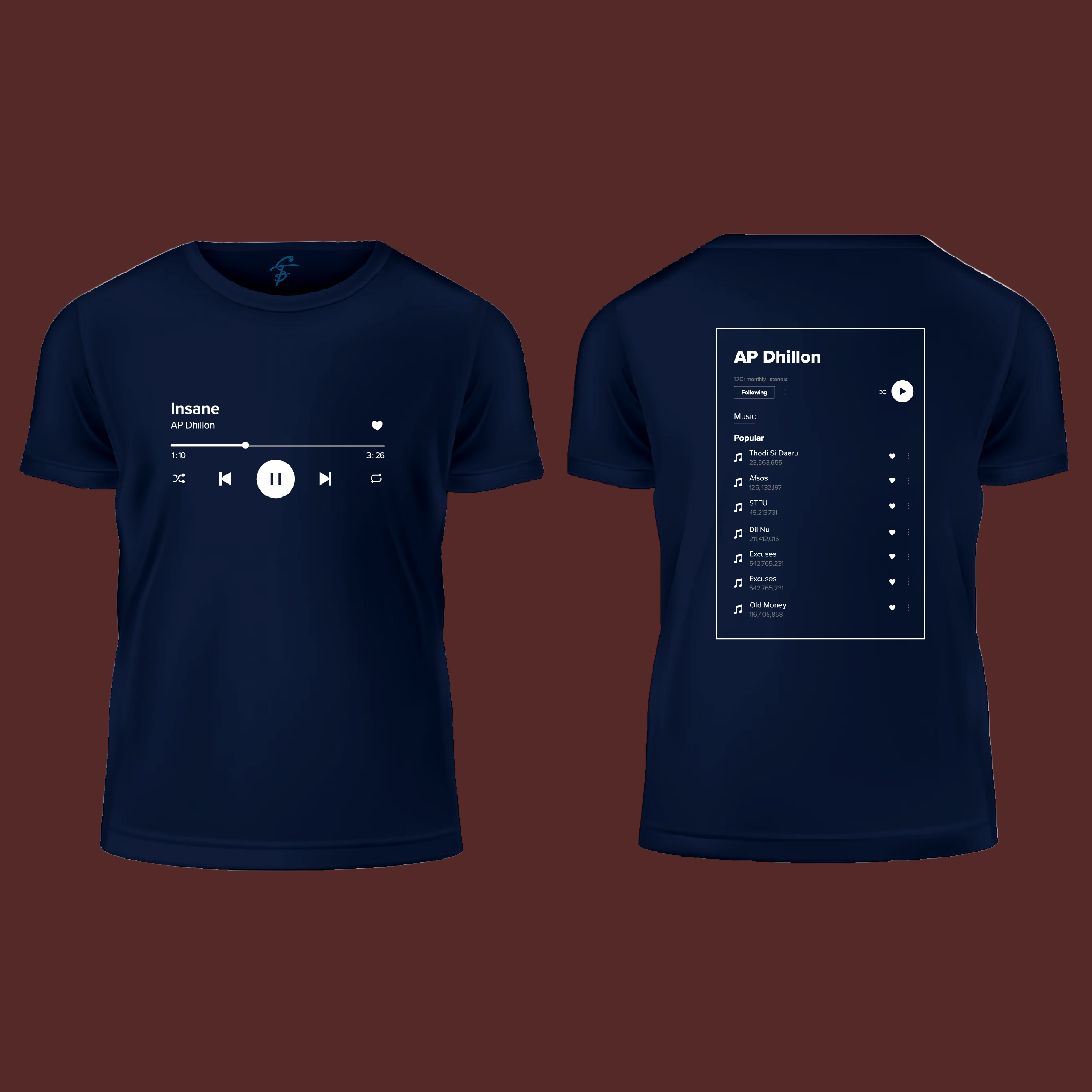 Ap Dhillon Playlist, T-Shirt, 100% Cotton