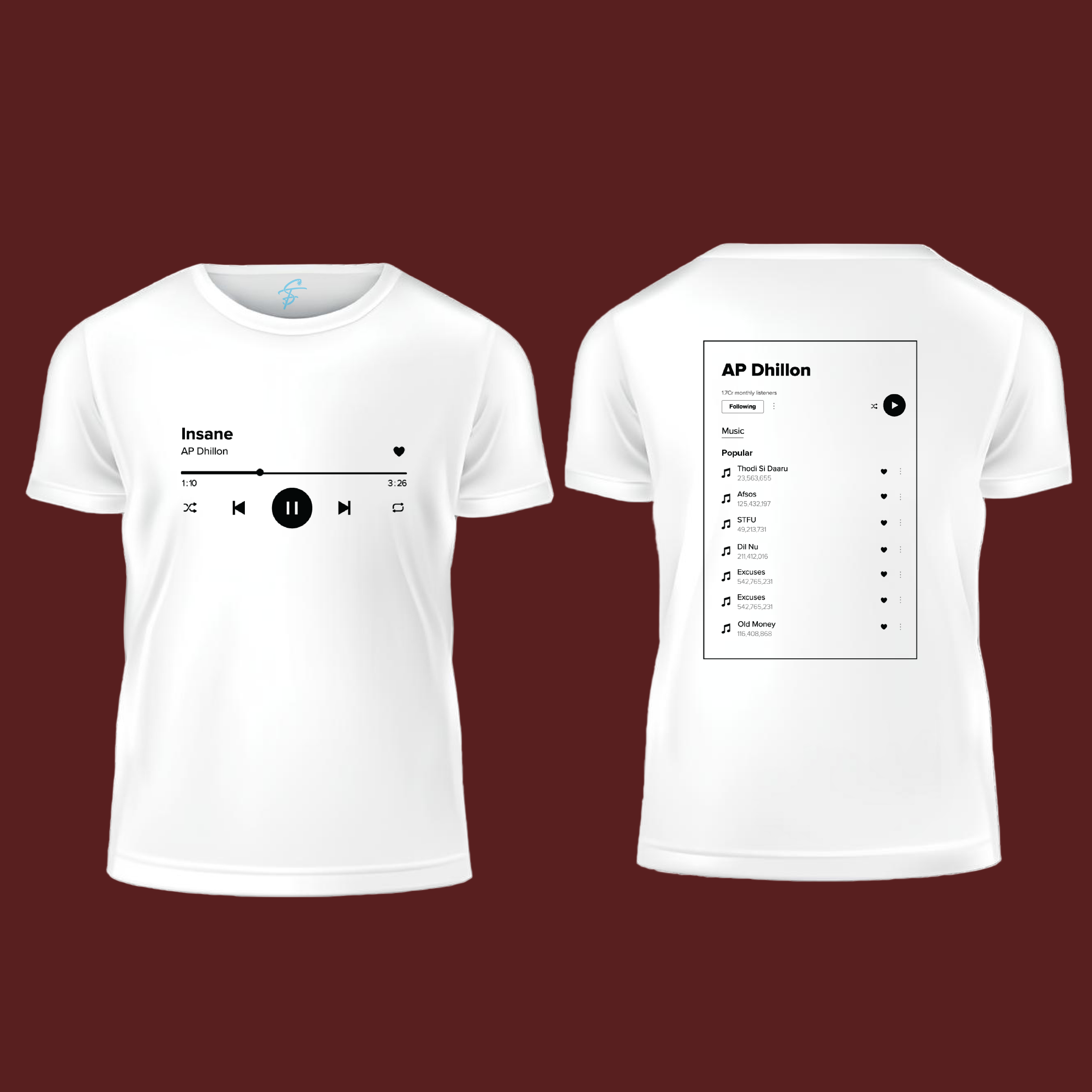 AP Dhillon Playlist, T-Shirt, 100% Cotton