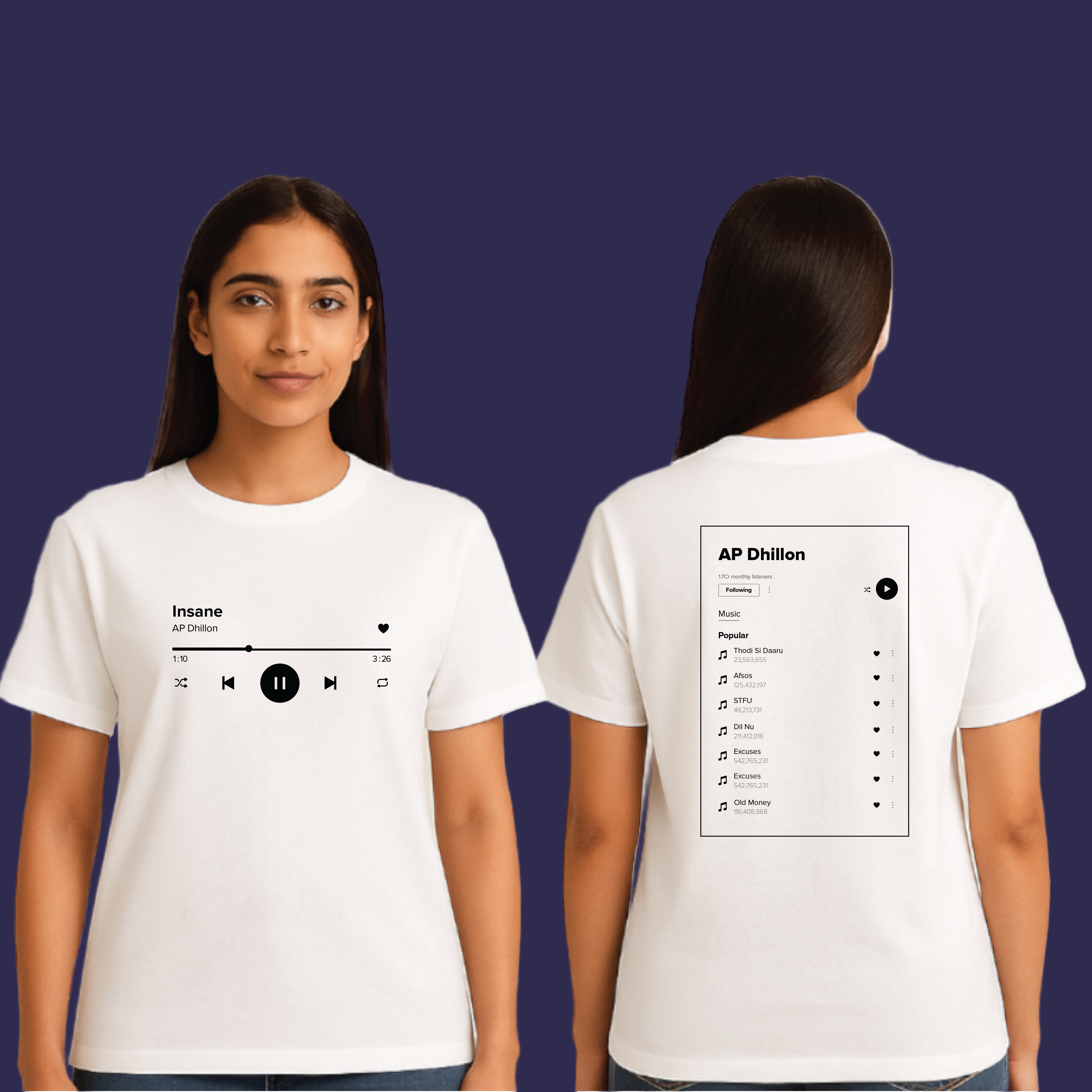 AP Dhillon Playlist, T-Shirt, 100% Cotton