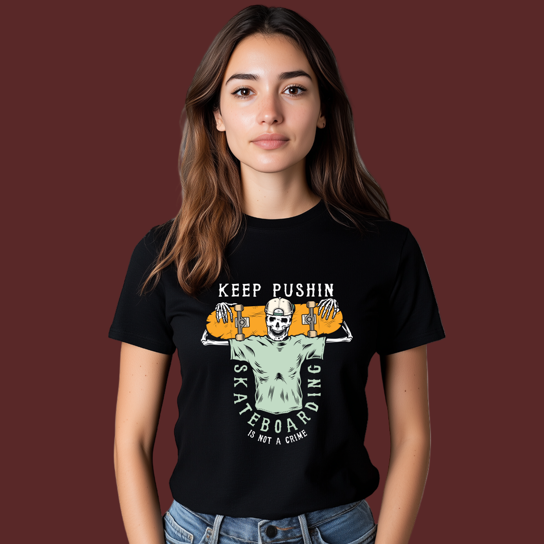 Skateboarding Is Not A Crime: Keep Pushin' Skeleton Skater Tee