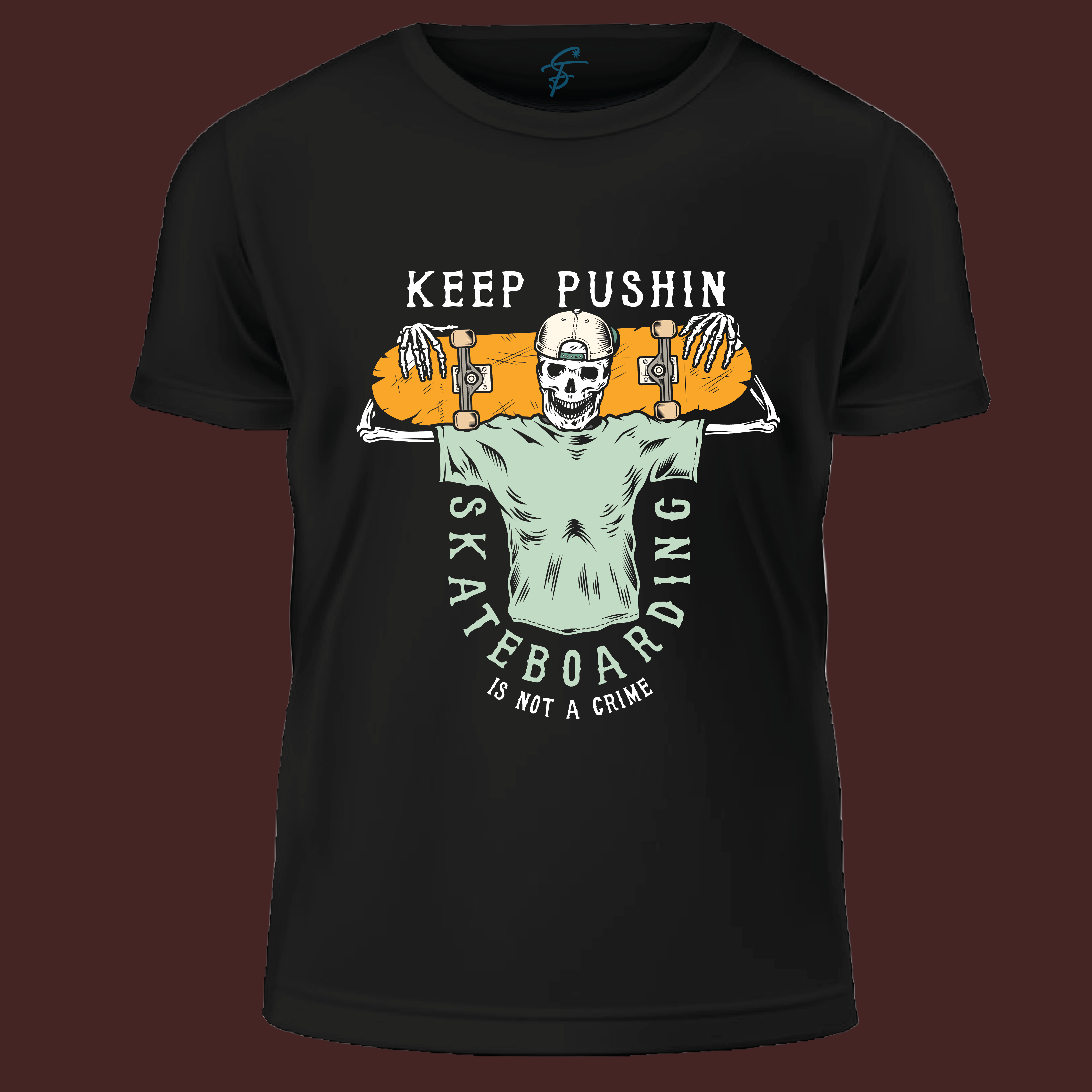 Skateboarding Is Not A Crime: Keep Pushin' Skeleton Skater Tee