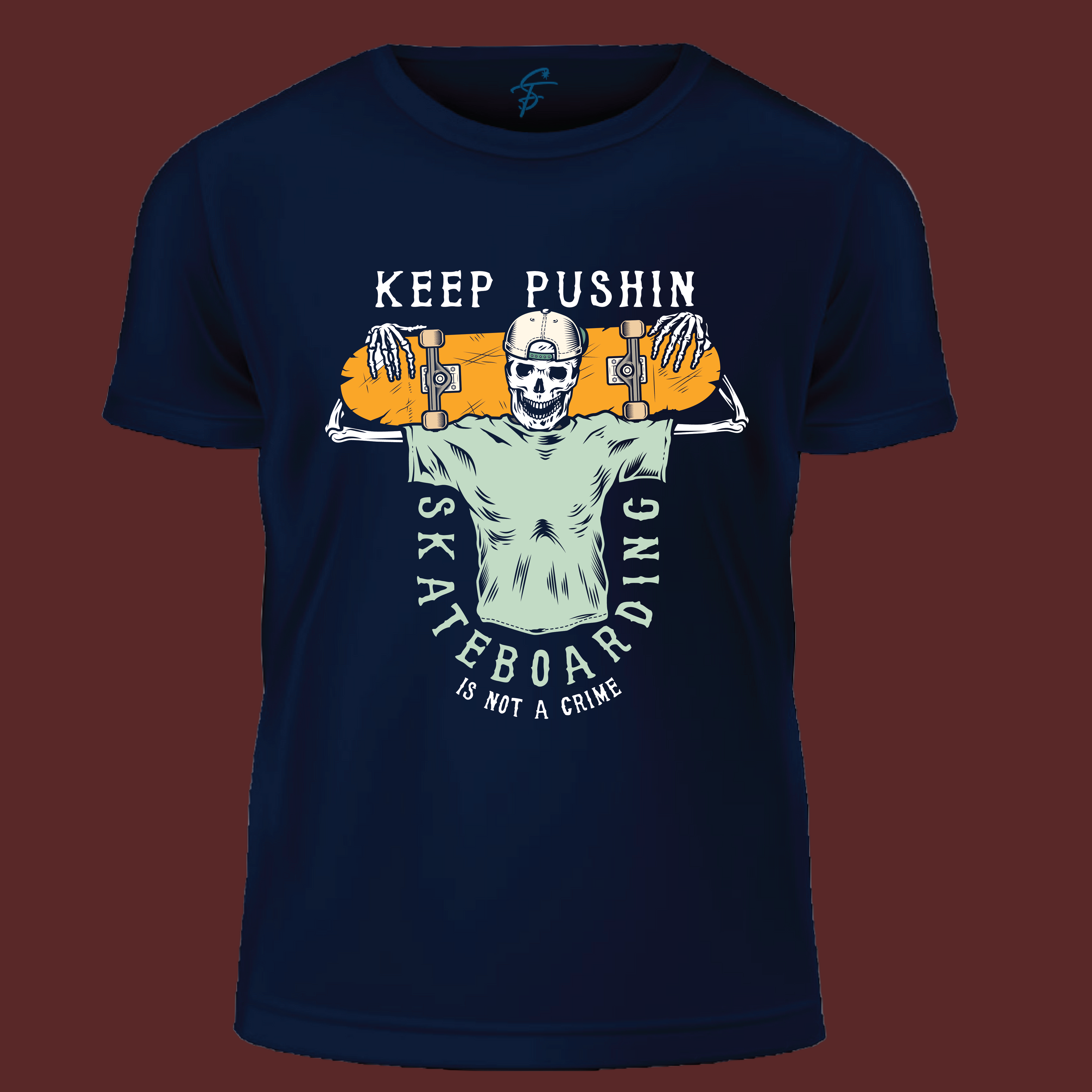 Skateboarding Is Not A Crime: Keep Pushin' Skeleton Skater Tee