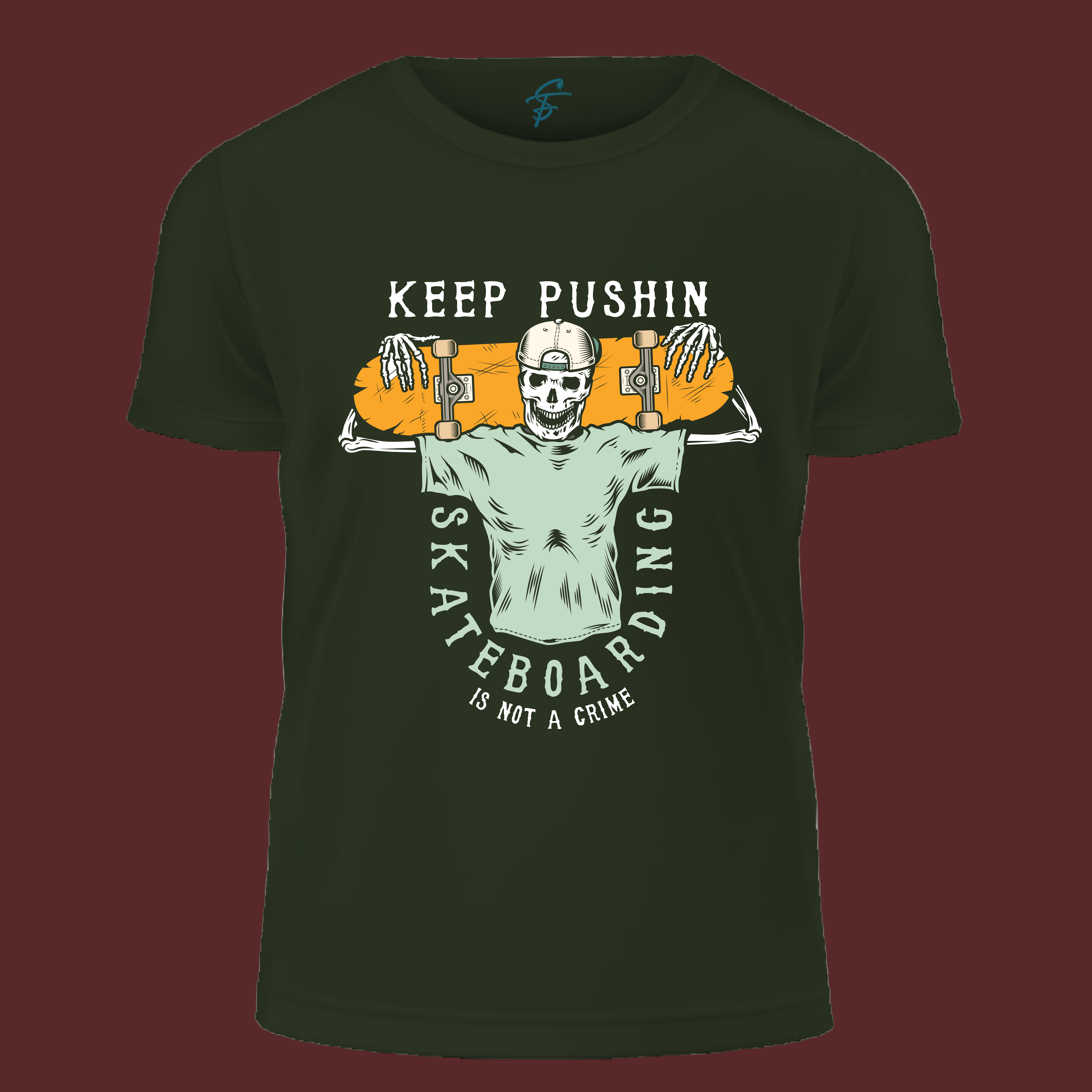 Skateboarding Is Not A Crime: Keep Pushin' Skeleton Skater Tee