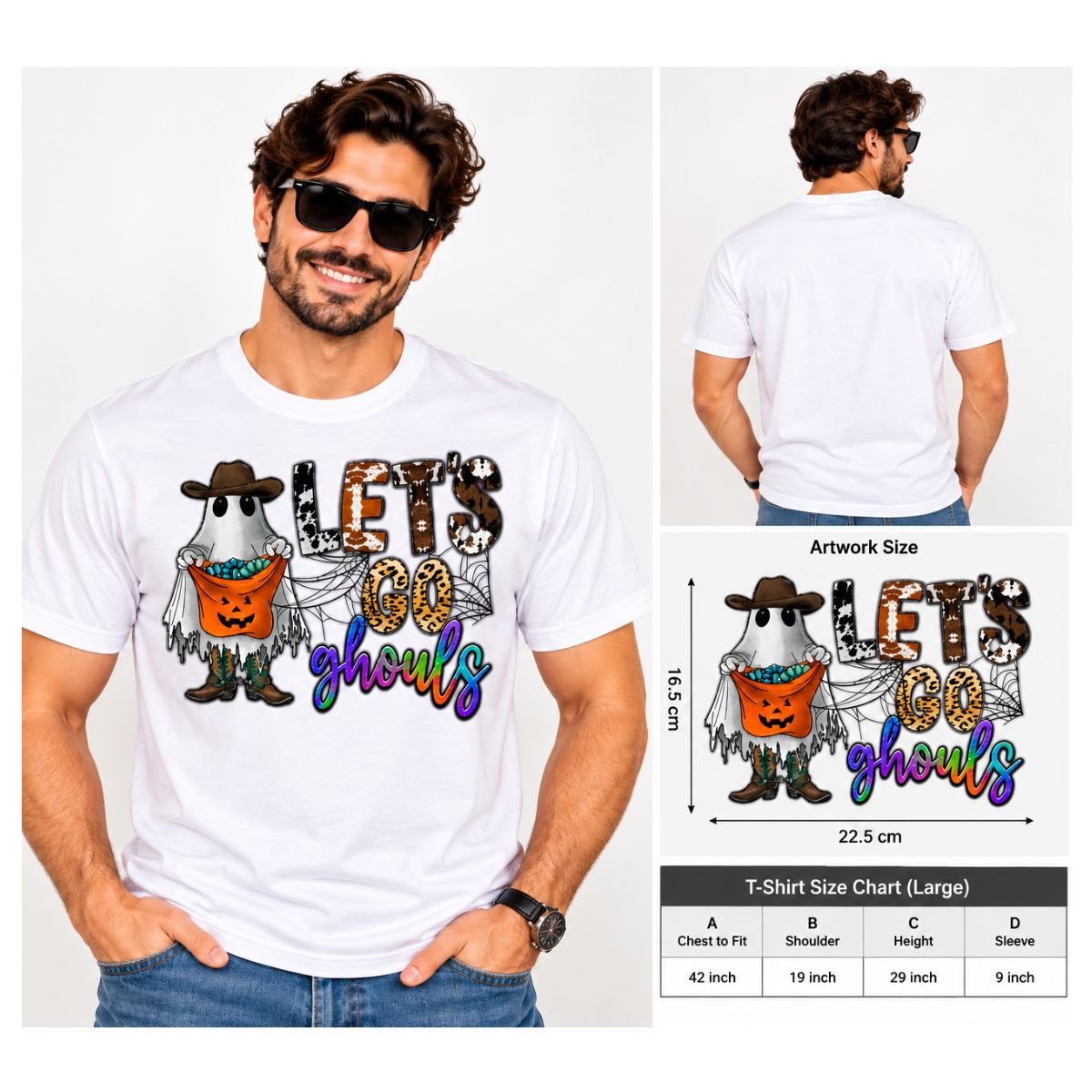 Halloween Graphic T-Shirt for Men and Women, Let’s Go Ghouls Print, Cotton, Regular Fit, Round Neck, Short Sleeve